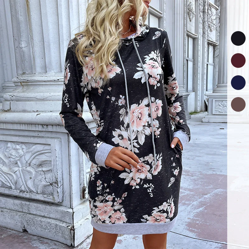 IKEARLAX New Cross-border 2025 fashion women's medium-length hoodie autumn and winter new printed hooded dress Hoodie with Thumb Holes Functional Cozy IKEARLAX New Cross-border 2025 fashion women's medium-length hoodie autumn and winter new printed hooded dress Hoodie with Thumb Holes Functional Cozy