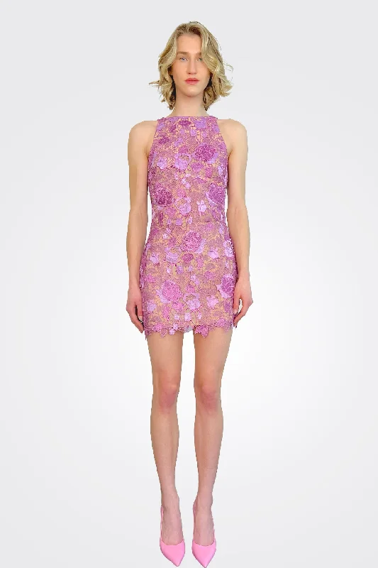 Etta Mini Dress - Lavender Garden Stylish Short Sleeve Mini Dress