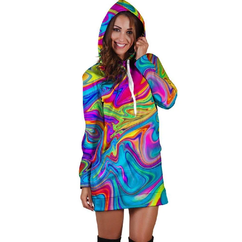 Abstract Mixing Ink Hoodie Dress Hoodie with Elastic Cuffs Stretchable Comfortable