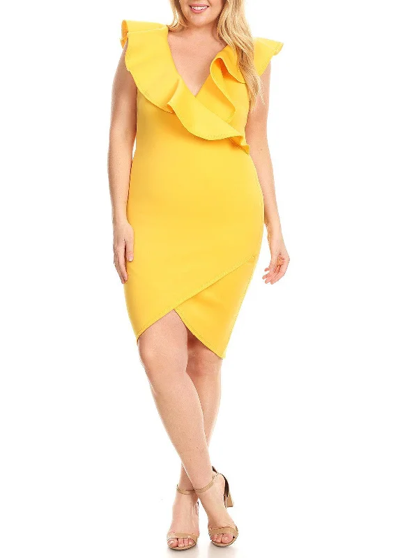 HI CURVY Plus Size Ruffle Overlay Special Occasion Mini Dress Bodycon Club Sequined
