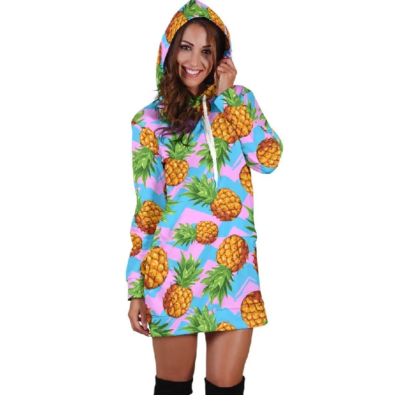 Women Edm Pink Pineapple Hoodie Dress Print Hoodie with Lining Warm Insulated
