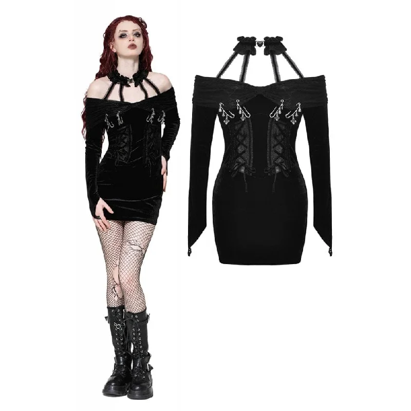 Women's Punk Off-the-Shoulder Lace-up Velvet Party Dress Tunics New arrival