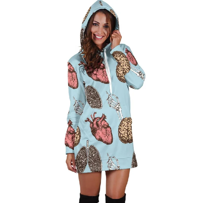 Anatomy Pattern Print Women Hoodie Dress Hoodie with Front Slit Layering Stylish