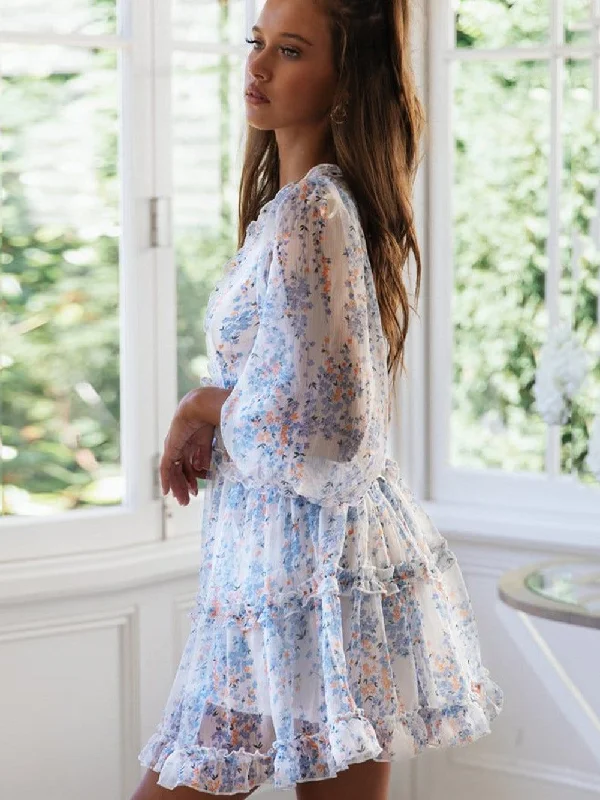 Tiered Ruffle Mini Dress with Open Back Casual High-Waist Mini Dress