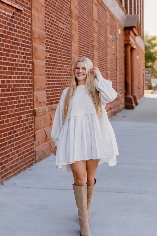 Eleanor Sweatshirt Dress | Grey Combo Hoodie with Longline Fit Extended Stylish