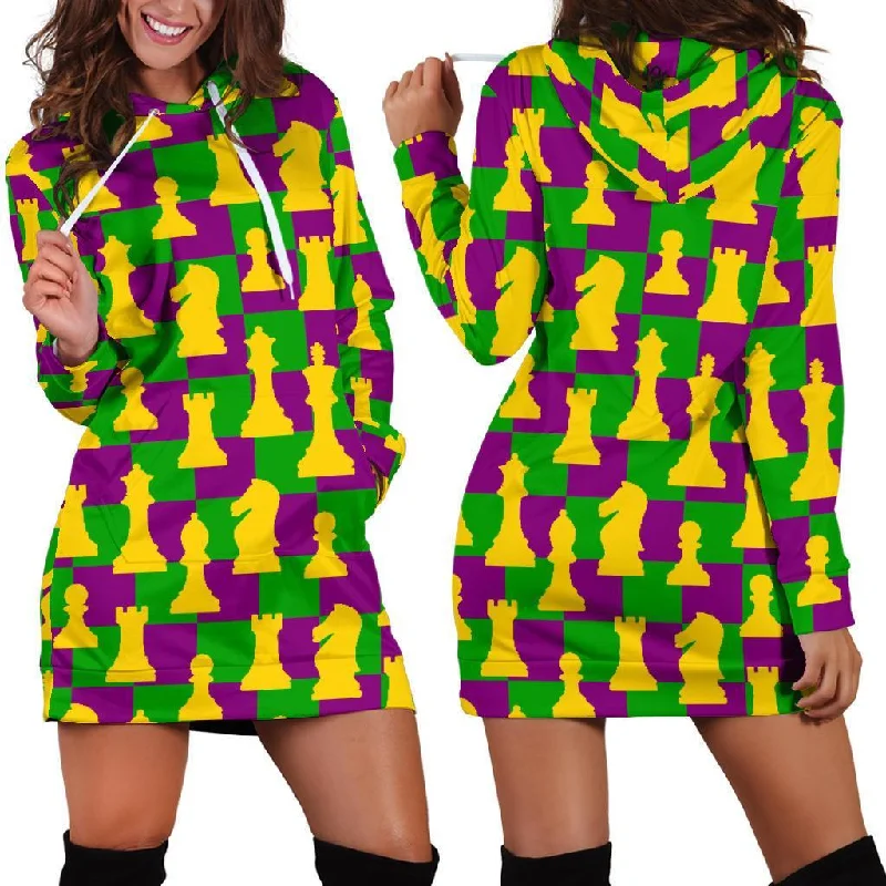 Chess Color Pattern Print Women Hoodie Dress Hoodie with Hem Detail Decorative Unique Chess Color Pattern Print Women Hoodie Dress Hoodie with Hem Detail Decorative Unique