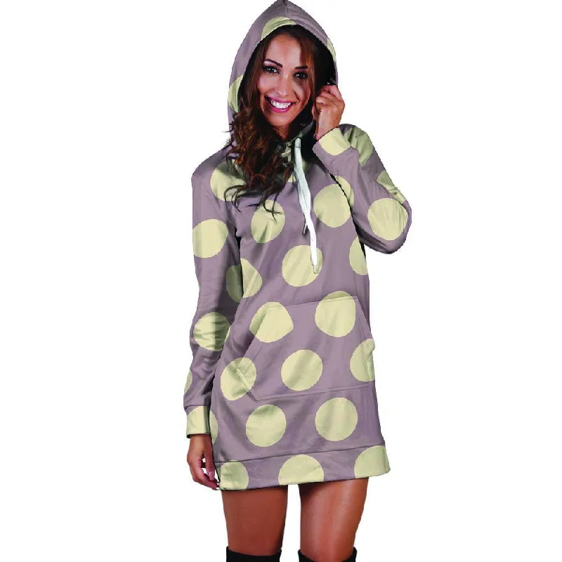 Chocolate Brown Polka Dot Hoodie Dress Hoodie with Drawstring Waist Adjustable Fitted Chocolate Brown Polka Dot Hoodie Dress Hoodie with Drawstring Waist Adjustable Fitted