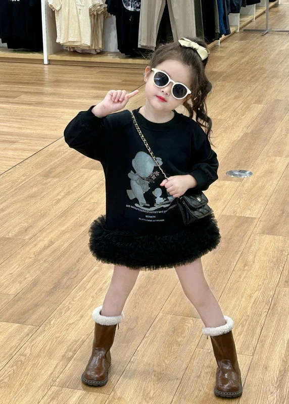 New Black O-Neck Tulle Patchwork Tulle Girls Mid Dress Spring TG005 Tunics Plaid country New Black O-Neck Tulle Patchwork Tulle Girls Mid Dress Spring TG005 Tunics Plaid country