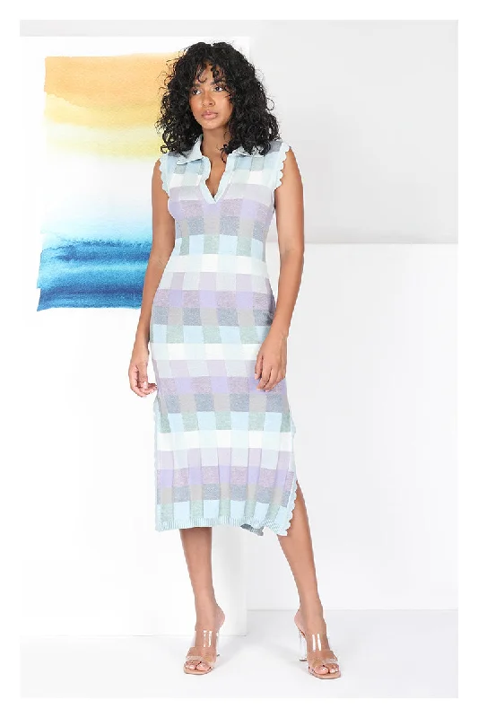 Avayah Knitted Cadet Blue Dress Tunics Fashionable chic