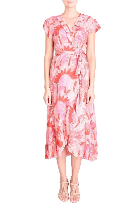 PM Long Wrap Dress With Frill  Rouge Clair Boatneck Modish Everyday