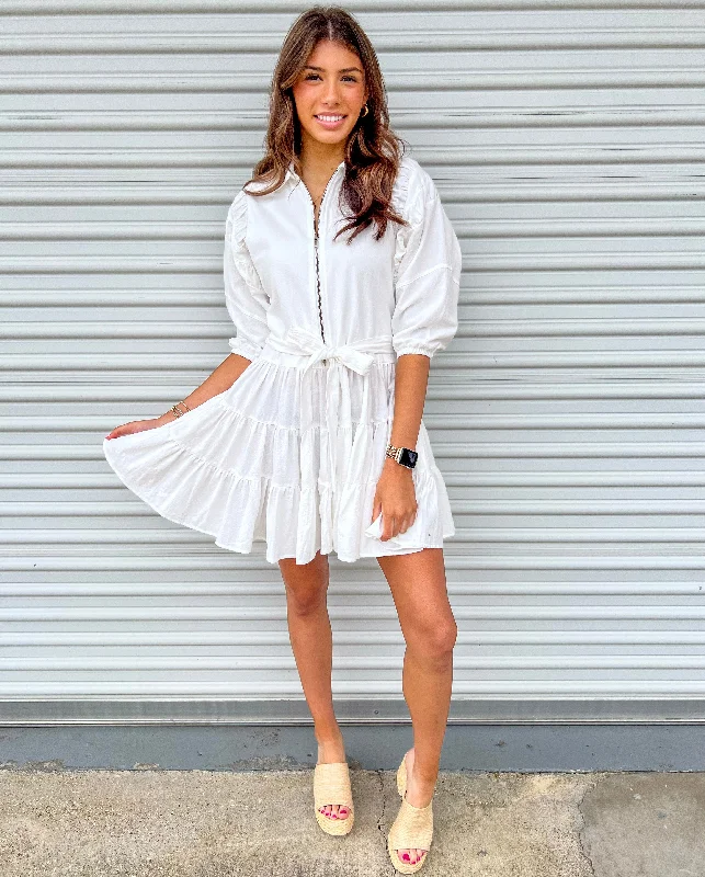 SKIES THE LIMIT OFF WHITE TIERED MINI DRESS Comfortable Linen Mini Dress