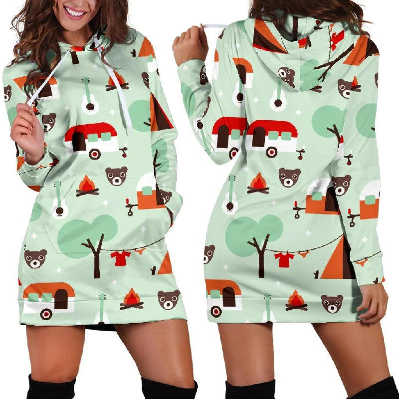 Camper Pattern Print Women Hoodie Dress Hoodie with Ribbed Cuffs Snug Fit Comfort