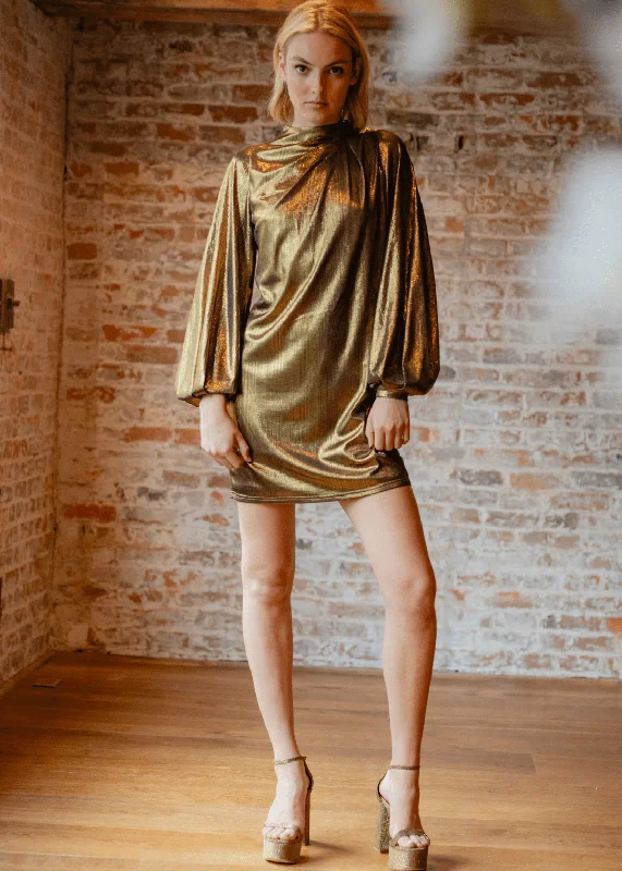 The Aria Metallic Mini Dress - Gold Comfortable Polka Dot Mini Dress