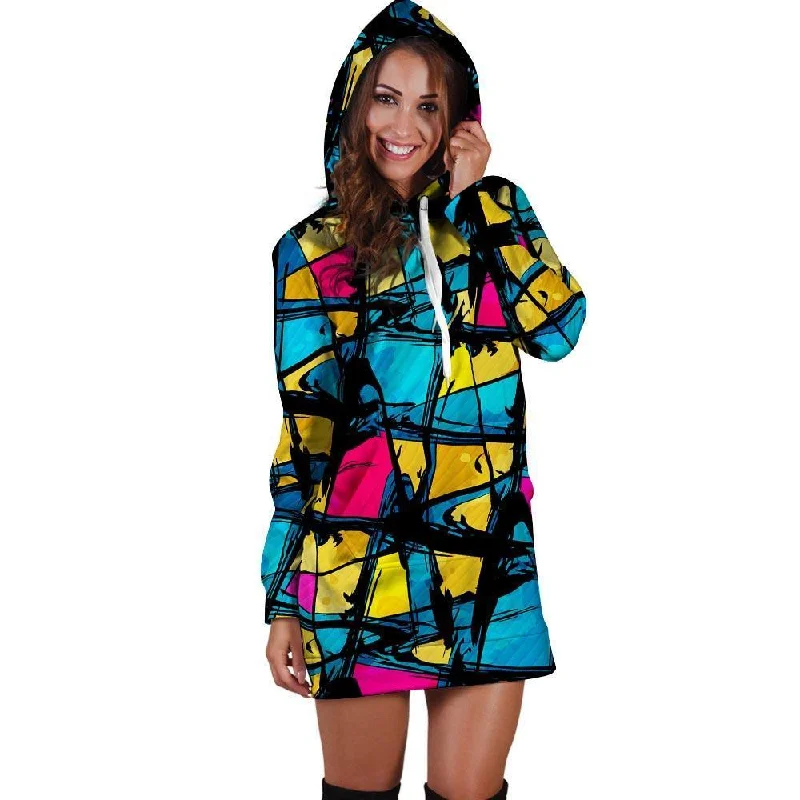 Abstract Psychedelic Graffiti Hoodie Dress Hoodie with Raglan Sleeves Sporty Comfortable