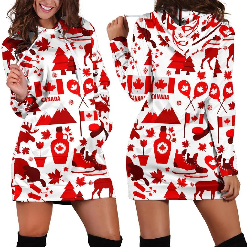 Canada Love Pattern Print Women Hoodie Dress Hoodie with Print Artistic Unique