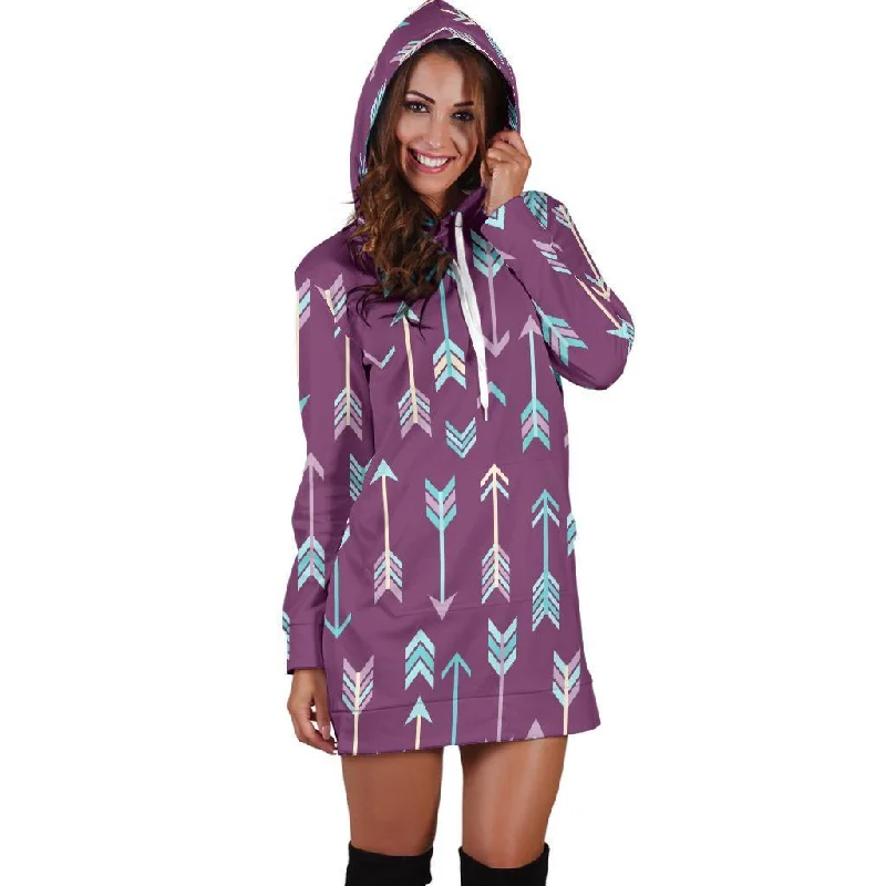 Archery Print Pattern Women Hoodie Dress Hoodie with Hidden Zipper Minimalist Clean