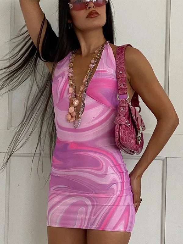 Julia Fashion - Tie Dye Print Hollow Out Halter Mini Dress Trendy Wraparound Mini Dress Julia Fashion - Tie Dye Print Hollow Out Halter Mini Dress Trendy Wraparound Mini Dress