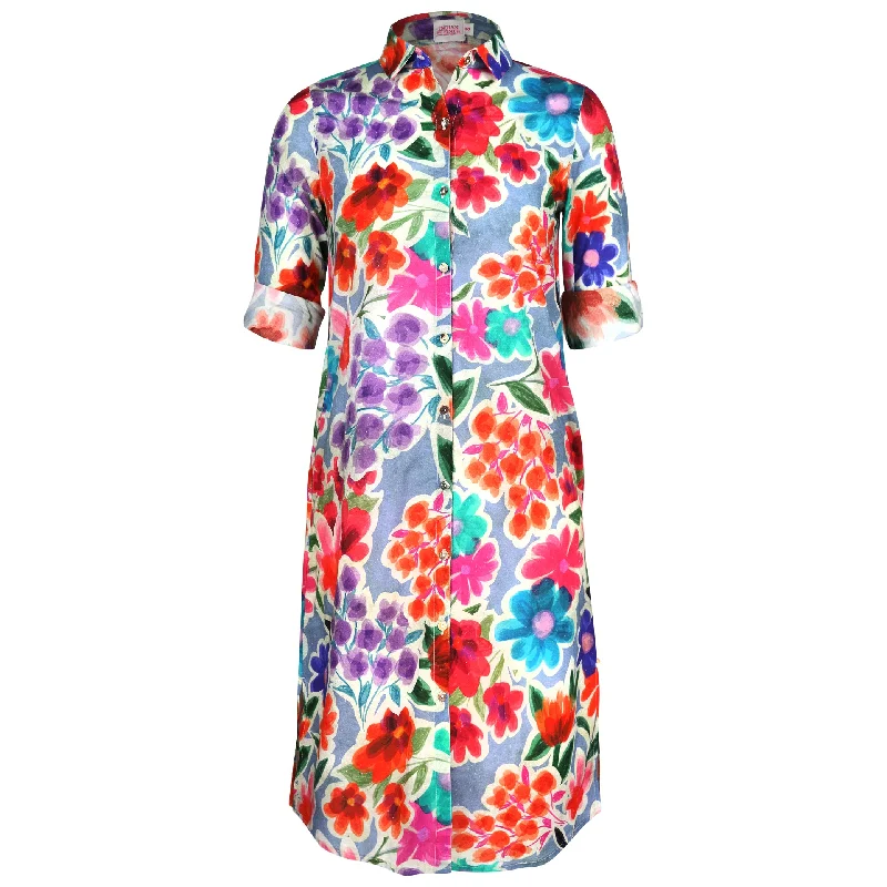 Jilly Midi Blue Floral Shirt Dress Tunics Versatile functional
