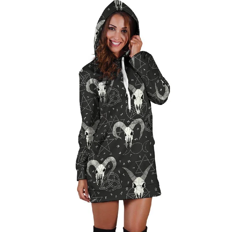 Capricorn Astrology Gothic Witch Hoodie Dress Hoodie with Hem Raw Edge Edgy Unfinished Capricorn Astrology Gothic Witch Hoodie Dress Hoodie with Hem Raw Edge Edgy Unfinished