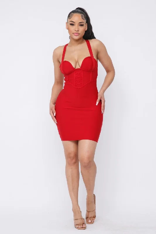 Bandage Corset Mini Dress Stylish Sweetheart Neck Mini Dress
