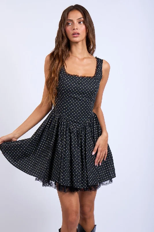 Polka Dot Mini Dress - Black Stylish Button-Down Mini Dress