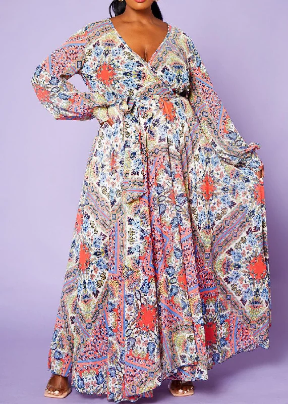 HI Curvy Plus Size Women Paisley Print Chiffon Maxi Dress Tunics Polka dots