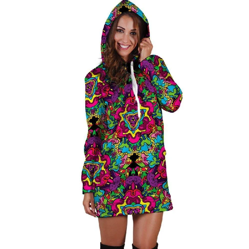 Animal Hippie Psychedelic Hoodie Dress Hoodie with Tie-Dye Psychedelic Retro
