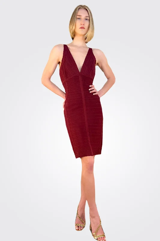 Deep V Mini Dress - Beet Elegant Floral-Print Mini Dress