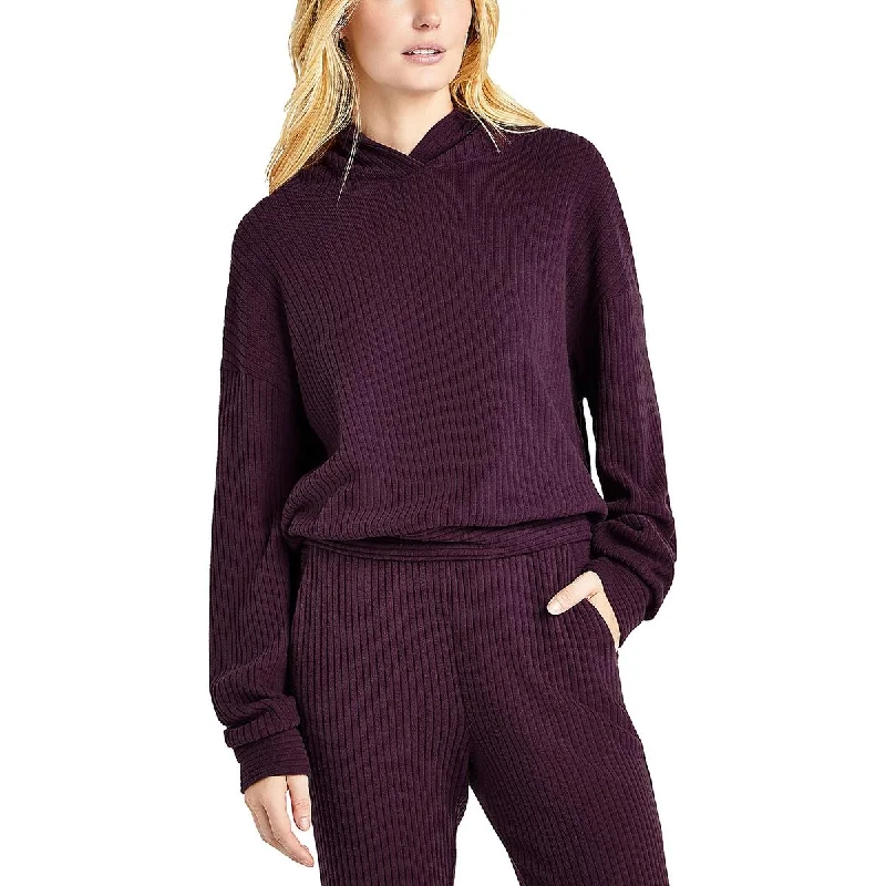 Splendid Womens Sweatshirt Ribbed Hoodie Hoodie with Applique Textured Unique