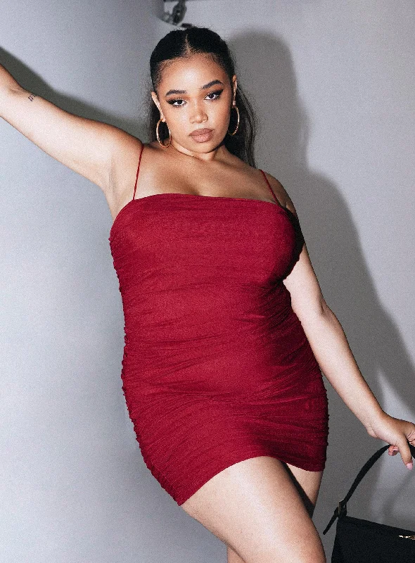 Tara Mini Dress Red Curve Boat Neckline Classic