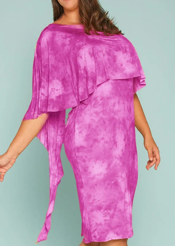 Hi Curvy Plus Size Women Tie Dye Caped Midi Dress Tunics Timeless classic