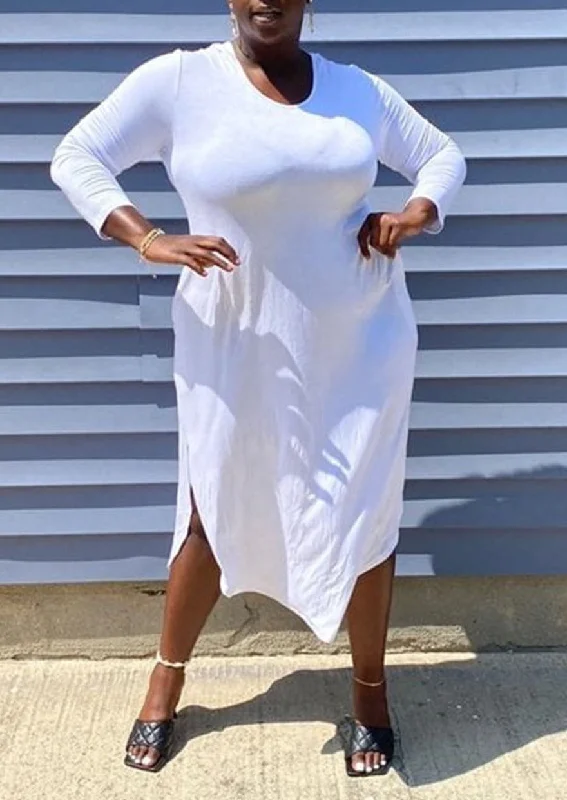 Hi Curvy Plus Size Women Curved Hem Hooded Midi Dress Turtleneck Warm Winter
