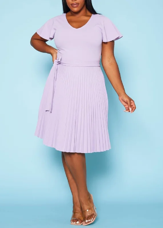 HI Curvy Plus Size Women Pleated Flare Mini Dress empire Waist empire