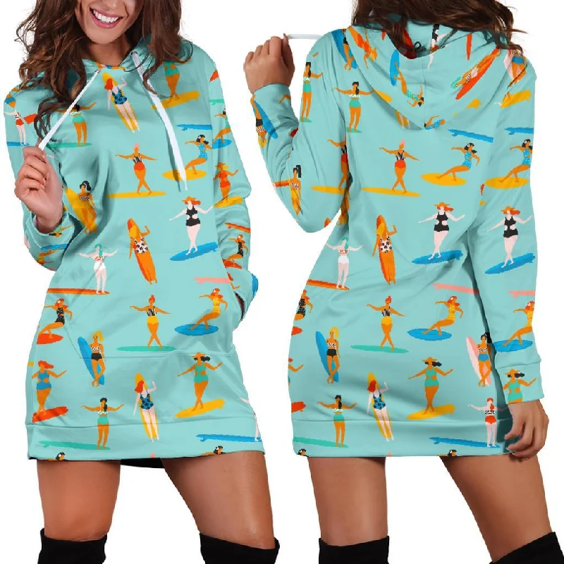 Beach Surfing Pattern Print Women Hoodie Dress Hoodie with Oversized Fit Loose Comfortable Beach Surfing Pattern Print Women Hoodie Dress Hoodie with Oversized Fit Loose Comfortable