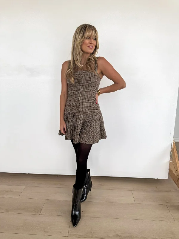 Autumn Breeze Pleated Mini Dress Trendy Button-Detail Mini Dress