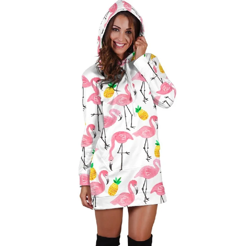 Women Flamingo White Pineapple Hoodie Dress Print Hoodie with Zipper Versatile Modern Women Flamingo White Pineapple Hoodie Dress Print Hoodie with Zipper Versatile Modern