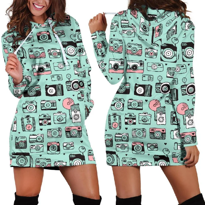Camera Pastel Pattern Print Women Hoodie Dress Hoodie with Thumb Holes Functional Cozy Camera Pastel Pattern Print Women Hoodie Dress Hoodie with Thumb Holes Functional Cozy
