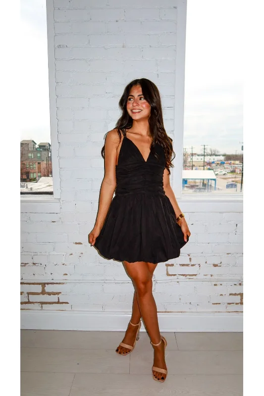Mila Double Tie Bubble Mini Dress Elegant Mini Dress with Ruffles