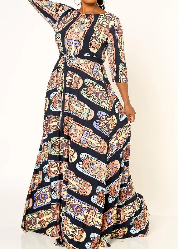 Hi Curvy Plus Size Women Unique Printed Flare Maxi Dress Tunics Lace romantic