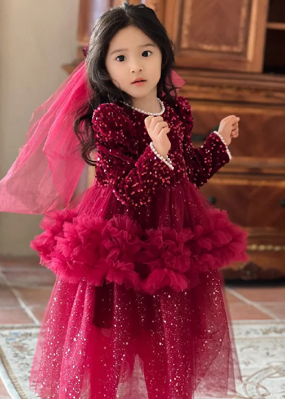 Cute Red O-Neck Sequins Patchwork Nail Bead Tulle Girls Maxi Dresses Fall RP028 Floral Print girly Cute Red O-Neck Sequins Patchwork Nail Bead Tulle Girls Maxi Dresses Fall RP028 Floral Print girly