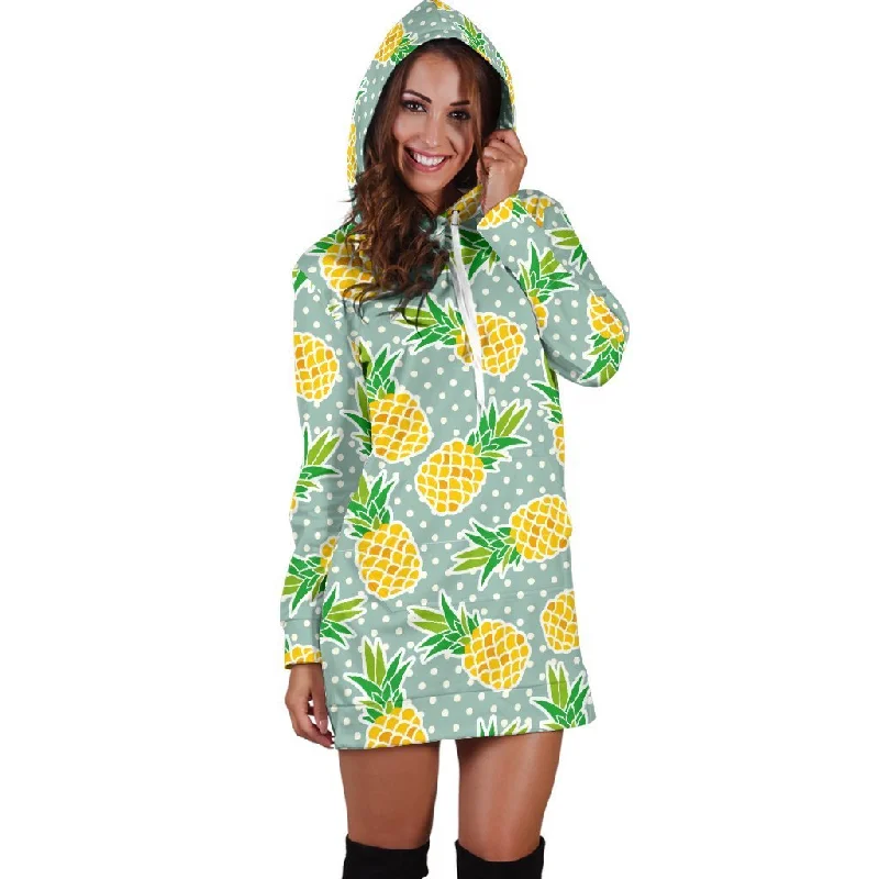 Women Polkadot Green Pineapple Hoodie Dress Print Hoodie with Print Artistic Unique
