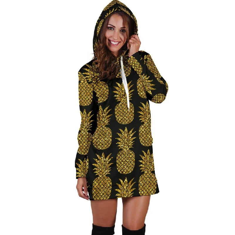Women Premium Gold Pineapple Hoodie Dress Print Hoodie with V-Neck Classic Versatile Women Premium Gold Pineapple Hoodie Dress Print Hoodie with V-Neck Classic Versatile
