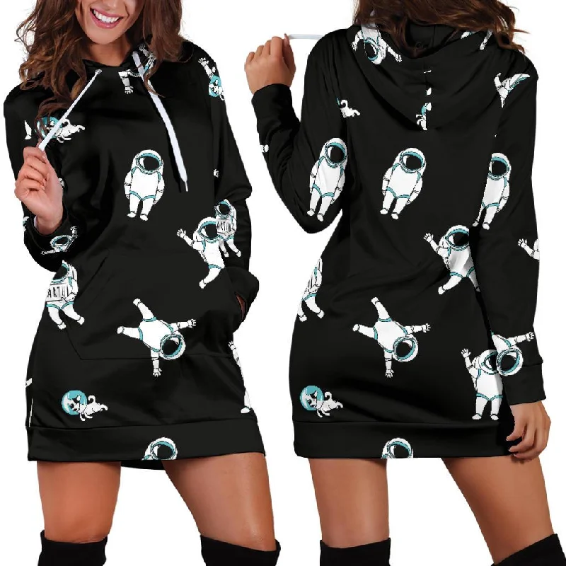 Astronaut Print Pattern Women Hoodie Dress Hoodie with Mock Neck Collared Structured Astronaut Print Pattern Women Hoodie Dress Hoodie with Mock Neck Collared Structured