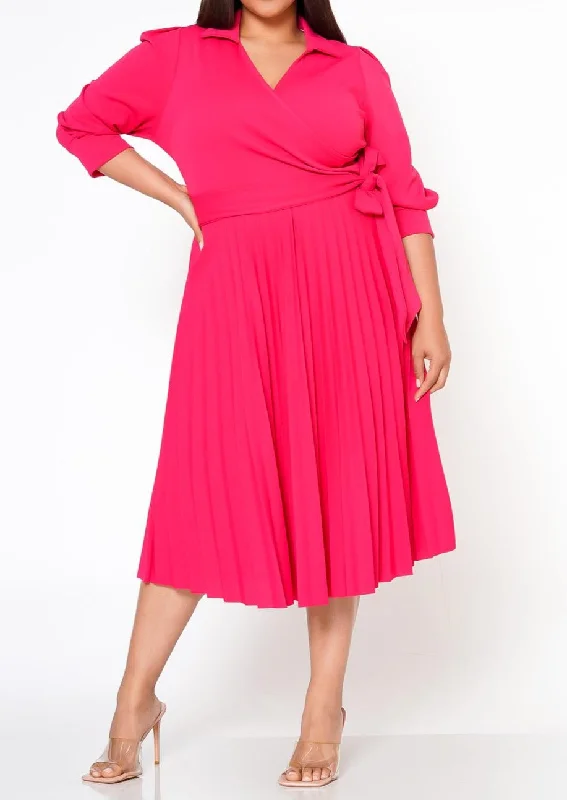 Hi Curvy Plus Size Women Pleated Flare Midi Dress Tunics Stylish elegant