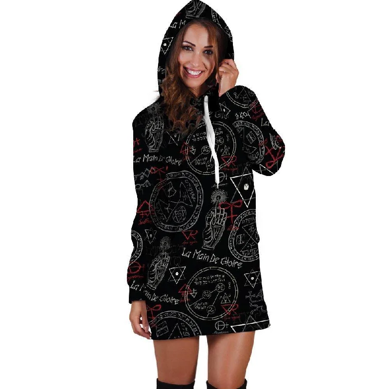 Chiromancy Symbol Gothic Witch Hoodie Dress Hoodie with Elastic Waist Stretchable Comfortable Chiromancy Symbol Gothic Witch Hoodie Dress Hoodie with Elastic Waist Stretchable Comfortable