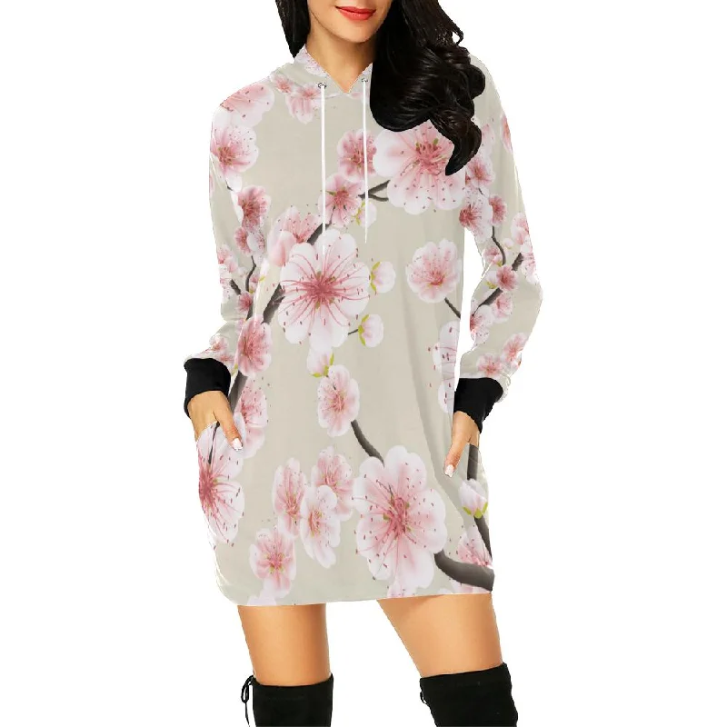Cherry Blossom Sakura Print Women Hoodie Dress Hoodie Jacket Zipper Layering
