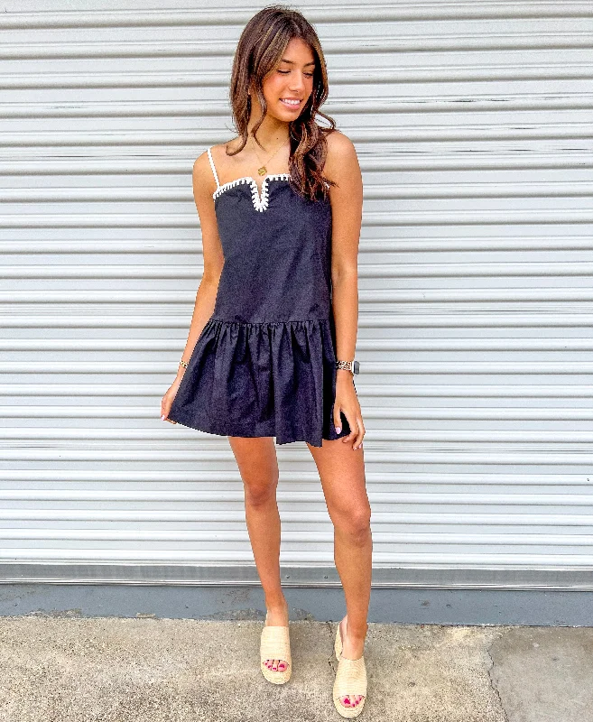 ALL I WANT TO DO BLACK DROP WAIST MINI DRESS Stylish Plaid Mini Dress
