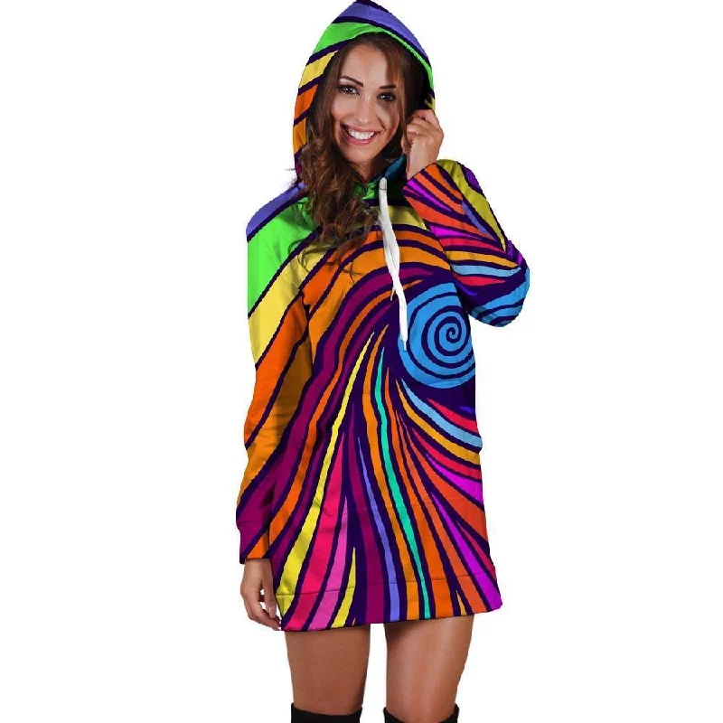 Abstract Psychedelic Colorful Wave Hoodie Dress Hoodie with Set-In Sleeves Structured Classic