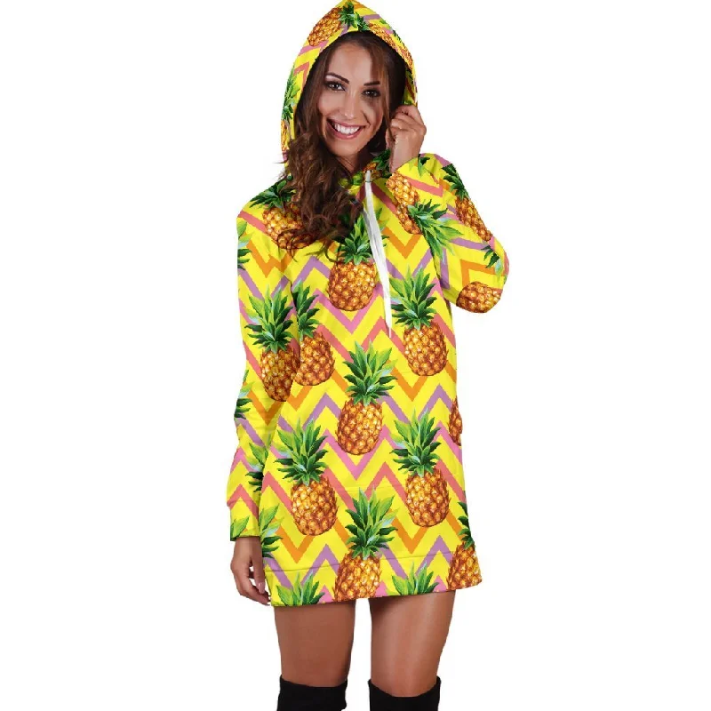 Women Edm Yellow Pineapple Hoodie Dress Print Hoodie with Button Classic Timeless