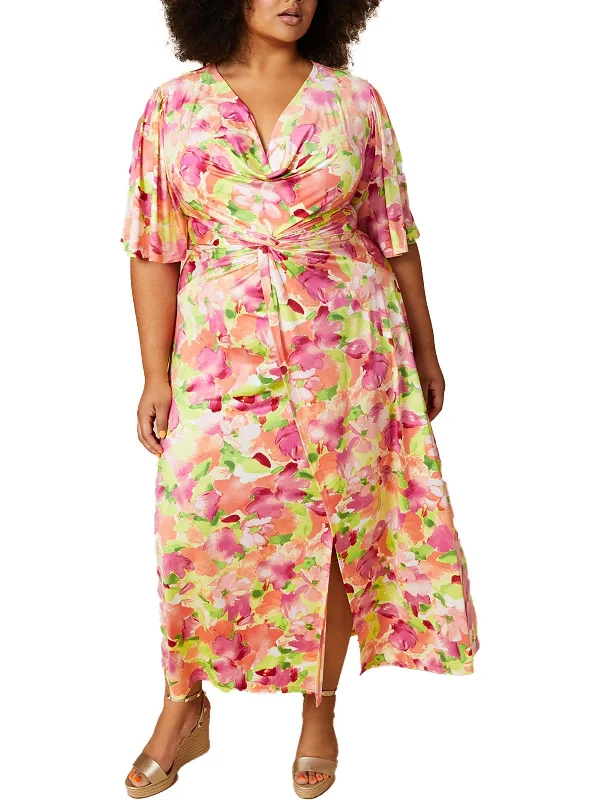 Plus Lyona Womens Floral Print Polyester Maxi Dress Tunics Top rated